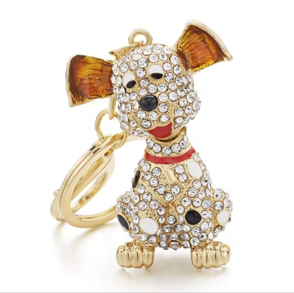 Crystal Dog Keychain with Gold and Red Accents - Picture 3 of 6